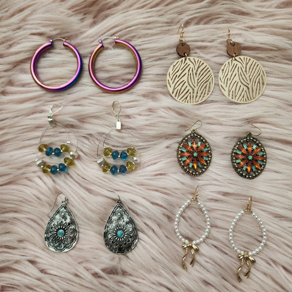 6 Colorful Dangle & Hoop Earring Sets